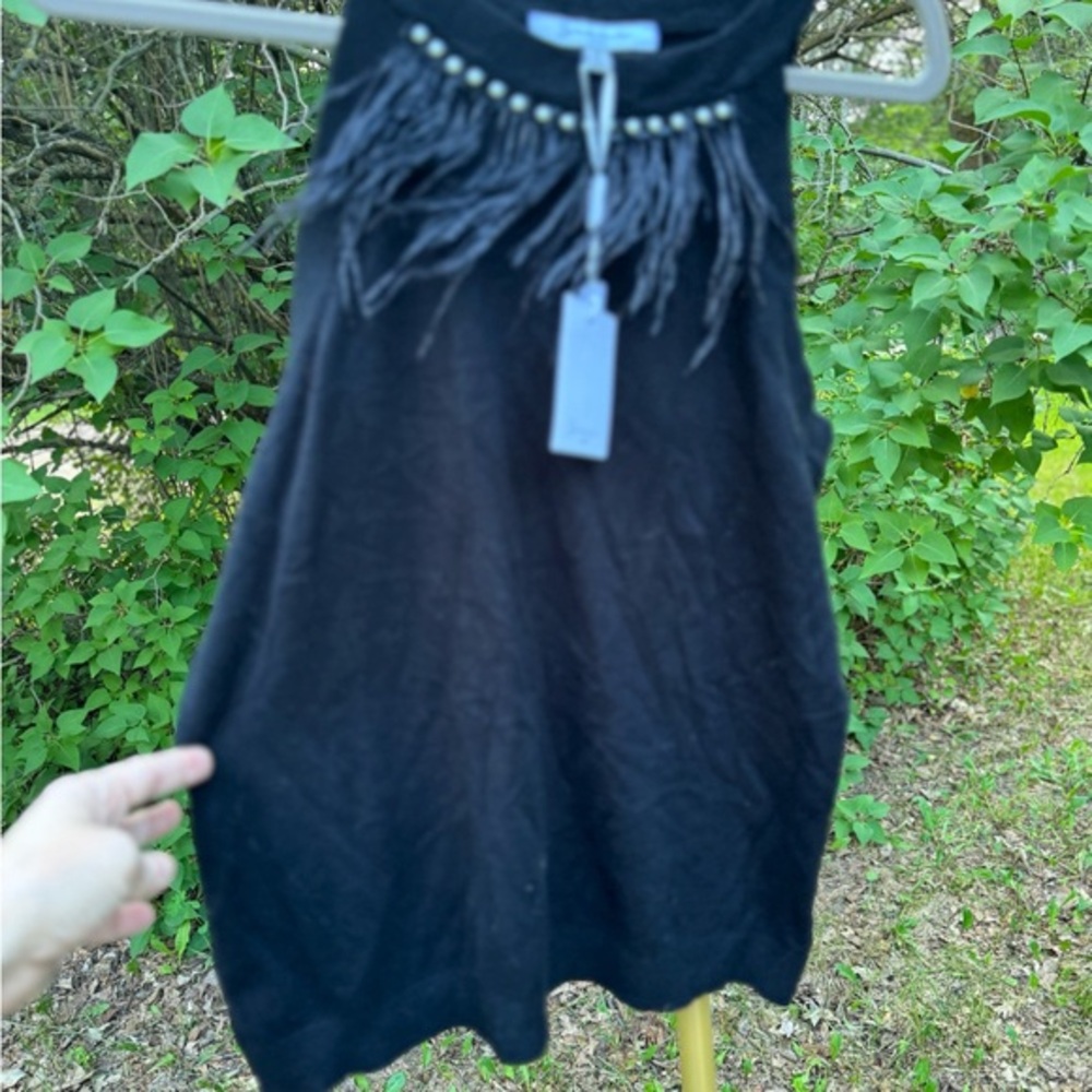Sioni Black Top with Feather and Pearl Detail Siani Milano Sz medium